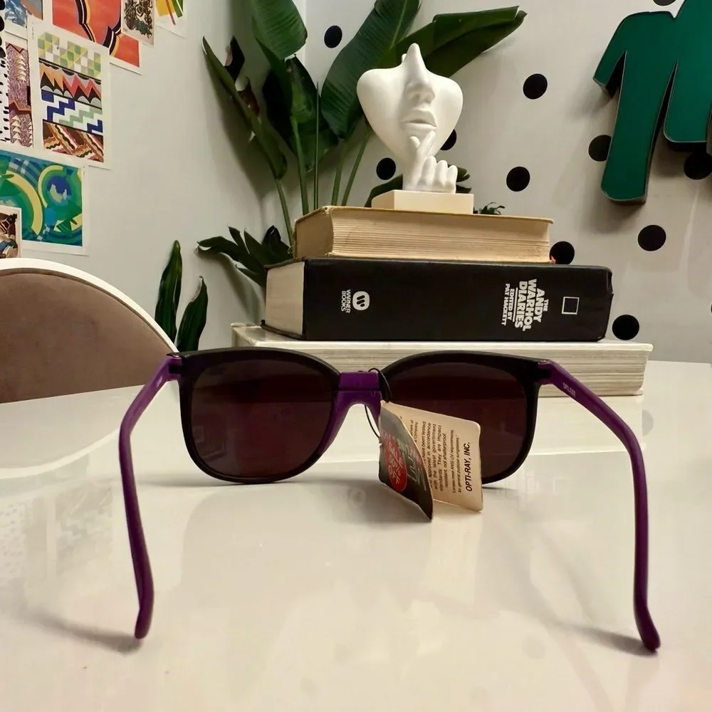 Rad True Vintage 1980s Deadstock Unisex Neon Violet Blue Lens Sunglasses